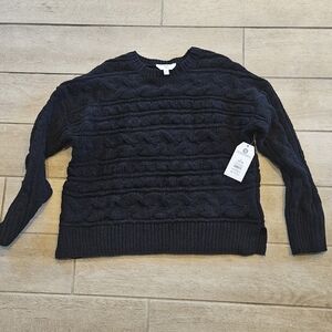 Time and Tru Black Cable Knit Crewneck Sweater